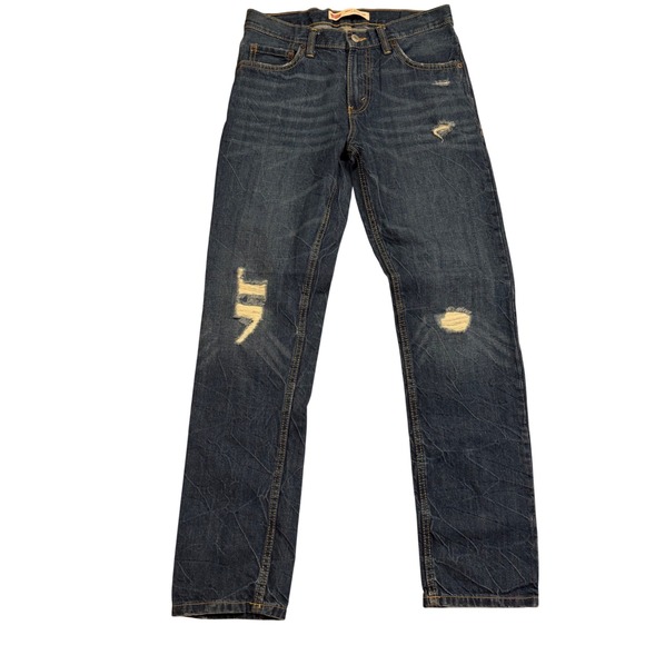 Levi's Denim - Levis 502 Regular Taper Jeans Dark Wash Distressed Denim 28x28 Womens 16REG
